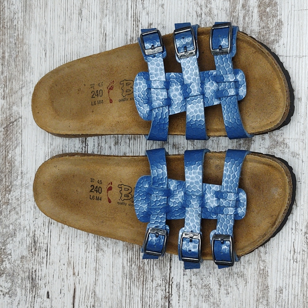 🟦Sz 37 Like New Birkenstock Blue Triple Strap Slide Sandal - Picture 6 of 16